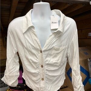 Women's White Button-Up Top Size L Brand New